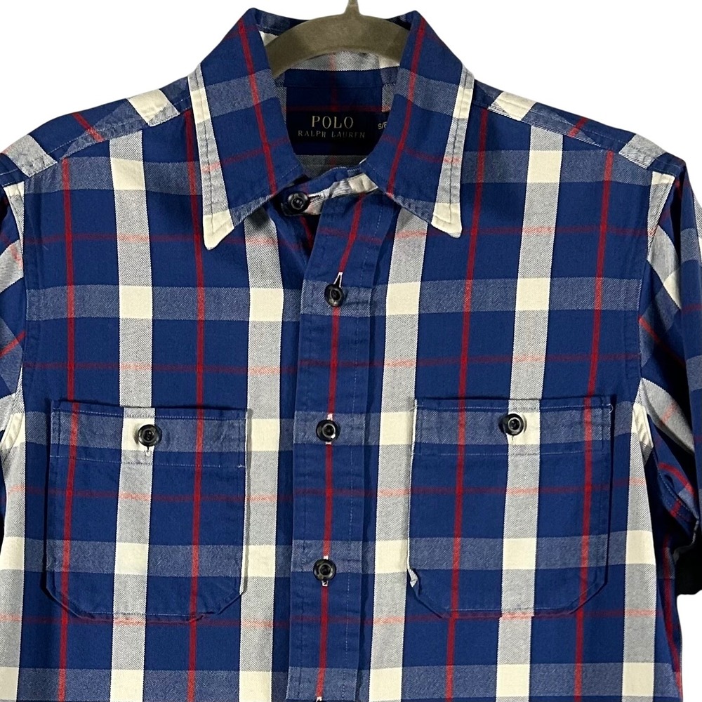 Polo Ralph Lauren Button Down Shirt US-RL Naval Res Mens S Blue Plaid Workwear